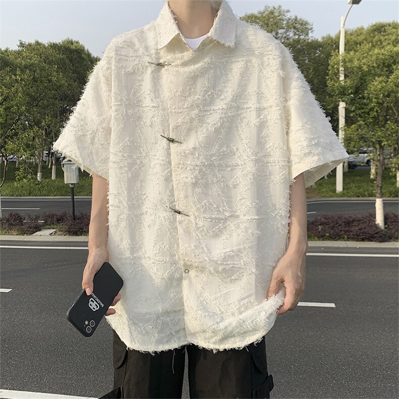 夏装潮牌流苏短袖衬衫男女街头痞帅宽松半袖衬衣潮CS01277-P55,男装衬衫,星座308B-1
