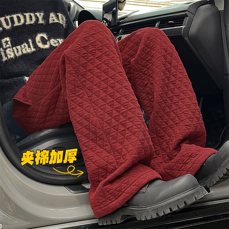 特批P35无差价冬安哥拉红菱格夹棉加厚保暖大码阔腿裤K5692J加棉，男装休闲裤，电商A001-1