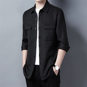 高端加绒长袖男士宽松工装外套春秋青年韩版加厚衬衫 XY737-P100图片