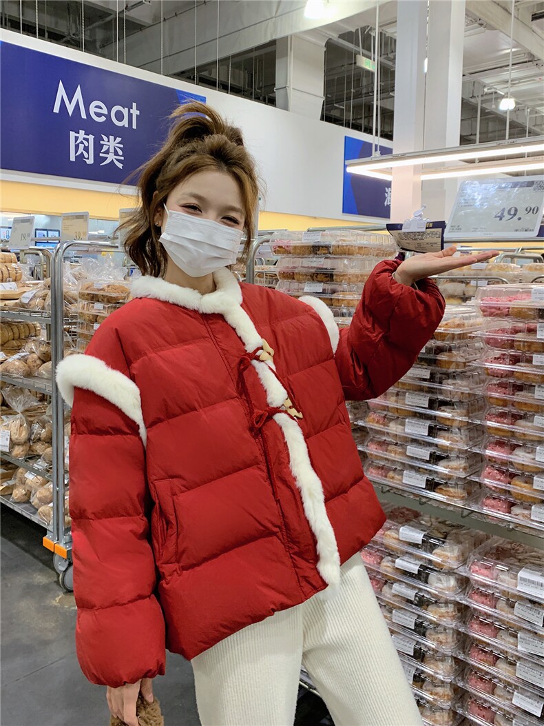 红色新中式新年羽绒服女冬季2025新款小个子高级感学院风奶乎乎,女装羽绒服,艾米莉亚