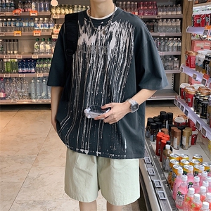 夏装新品青少年潮纯水洗半袖男女印花短袖T恤 1555-P50 控价68图片