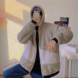 秋冬羊羔毛连帽棉服韩版潮牌夹克棉衣男士拼色外套 W5174-P42图片