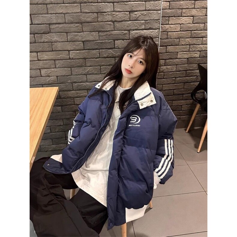 潮棉服外套男女情侣学院风美式复古条纹棉衣外套H995-P85网图图片