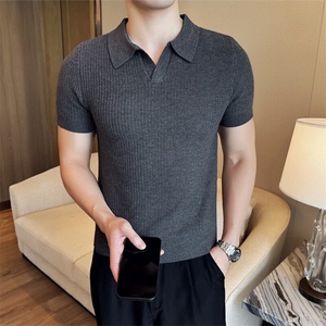 夏季修身休闲清新透气POLO衫免烫时尚简约男纯色短袖翻领针织图片