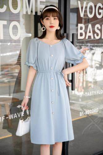 气质松紧腰连衣裙，女装连衣裙，楚楚媚衣