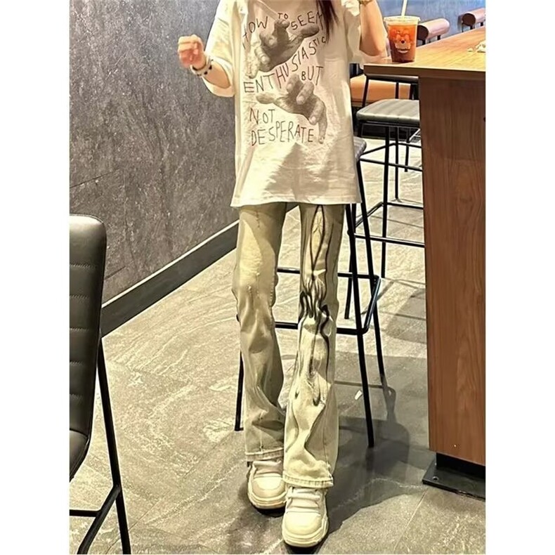 网图有货 美式高街黄泥水洗做旧微喇直筒牛仔裤男 K1104-P50图片