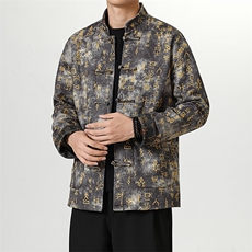秋冬新品风鹿皮绒甲骨文印花加厚夹克立领盘扣古风唐装JK106，男装夹克，星座305A（原312A-1）