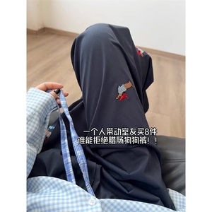 腊肠狗刺绣男女款松紧腰抽绳阔腿裤美式复古直筒拖地长裤 N422图片