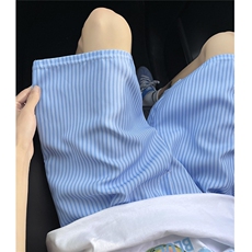 wassuphappy蓝白条纹短裤男夏季潮牌冰丝透气五分裤休闲运动中裤，男装牛仔裤，星座502