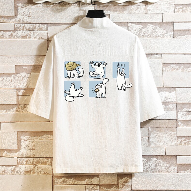 HF59097-P40风汉服男开衫外套七分袖道袍 砖墙挂拍图片