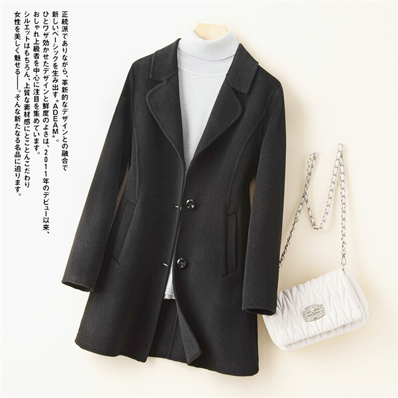 显瘦中长款羊毛大衣女秋冬季新款韩版气质百搭西装领单排扣外套，女装双面呢大衣，蓝雨羊绒