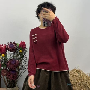 2025年秋季新款纯色假兜圆领针织女士上衣时尚休闲通勤百搭图片