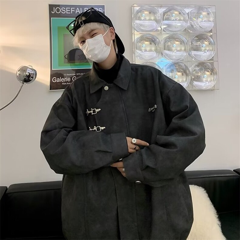 美式复古不规则皮外套男春秋古着vintage痞帅高级感皮衣工装夹克图片