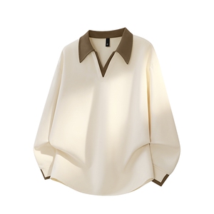 GENIOLAMODE撞色拼接长袖高级感polo衫复古大码卫衣青少年上衣潮图片