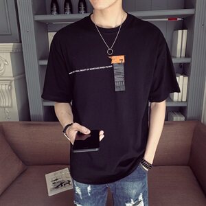 404-T04 2021新款贴标T恤休闲半袖男T短袖男 白色图片