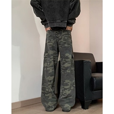 迷彩工装裤男冬季美式复古伐木裤子修身直筒微喇裤K5932-P50，男装休闲裤，星座412-3