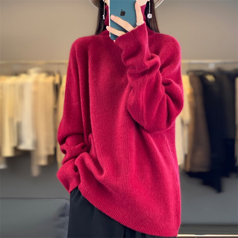 2024年秋季羊毛套头纯色高领长袖时尚针织羊毛衫，女装羊毛衫，冀清阳荣