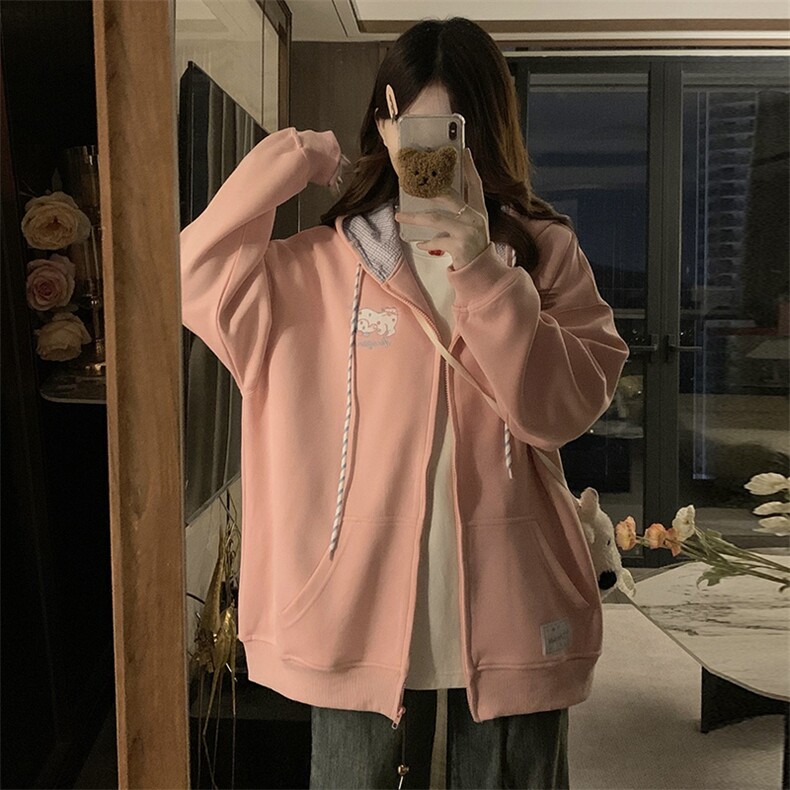 2024新款港风美式vibe潮流宽松百搭刺绣开衫连帽卫衣女ZW388-P75,男装卫衣,星座313A(原308A-2)