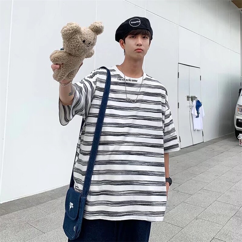 夏季条纹休闲短袖T524p30,男装T恤,星座1013