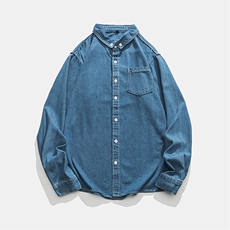 韩版潮流牛仔衬衫男长袖秋季港风宽松日系纯色衬衫CS159-P35，男装衬衫，电商A128