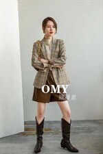 格子西装外套，女装西装，OMY 瓯蔓意
