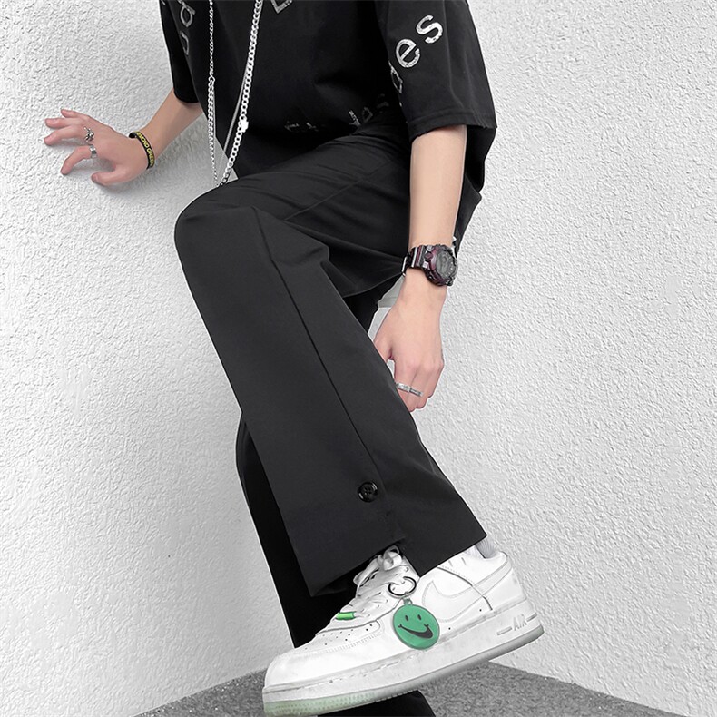 现货高街不规则纽扣裤脚设计感休闲长裤男直筒开叉西裤KK02-P45,男装西裤,星座205