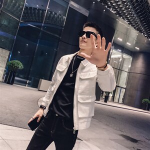 社会风秋纯色多口袋修身夹克B297-1905-P105控138图片