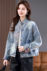 2025早春新款刺绣复古立领新中式国风复古牛仔外套女装高级感上衣图片