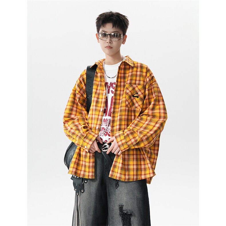 黄色格子衬衫外套男 xh108-特50图片