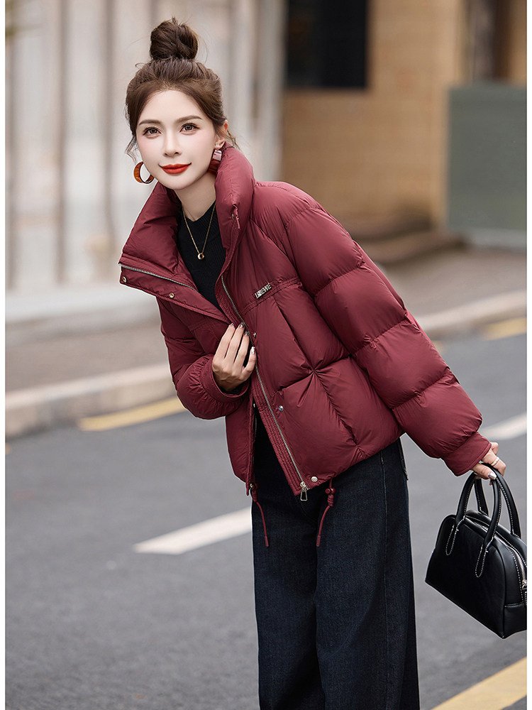短款羽绒服女2024冬季新款小个子欧货宽松洋气红色加厚立领面包服,女装羽绒服,艾尚靓装