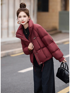 短款羽绒服女2024冬季新款小个子欧货宽松洋气红色加厚立领面包服图片