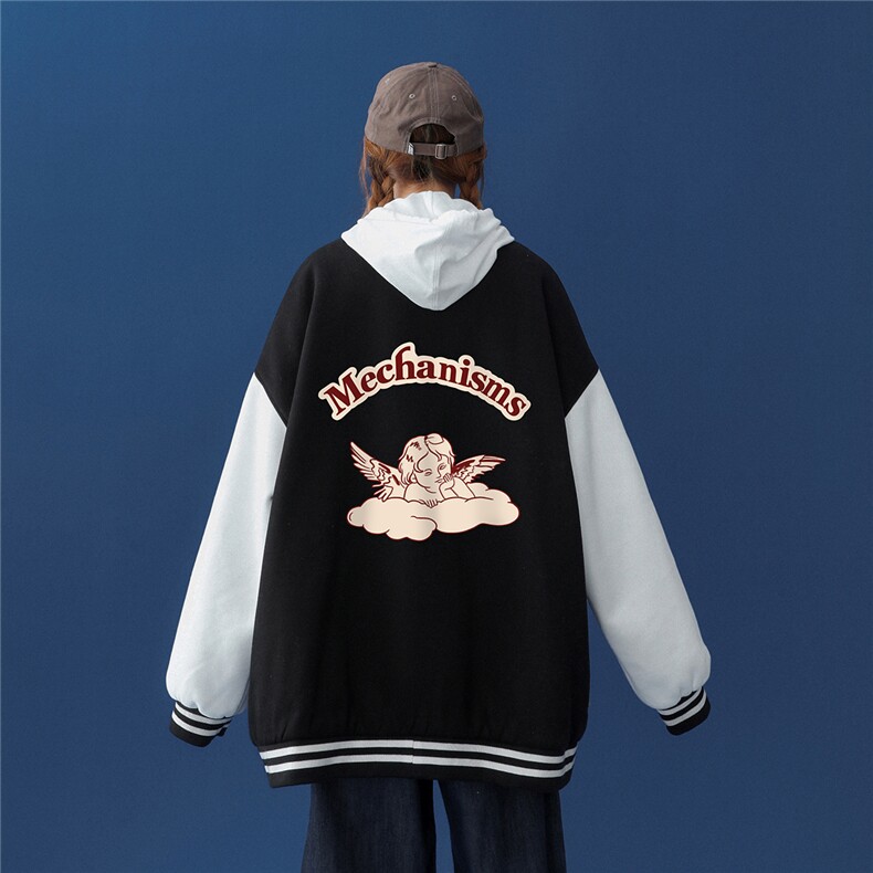 中性风23春季新款小天使印花港风宽松棒球服夹克外套G97p65,男装夹克,A247A