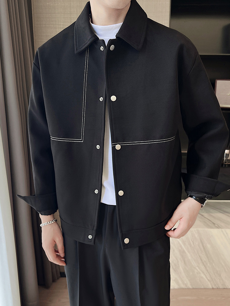 轻熟小伙高端呢子拼皮宽松外套大衣夹克男A236-JK5037加棉-P140,男装夹克,电商A236