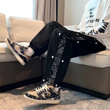 工装裤男春秋季潮牌痞帅直筒排扣休闲裤B690P32图片