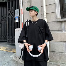 百搭时尚新款原宿男T恤简约日系休闲套装H92P40图片