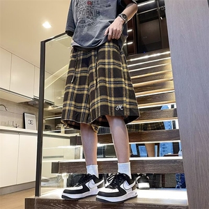 美式撞色格子夏季新款休闲短裤男女直筒宽松百搭五分裤K5163-P40图片