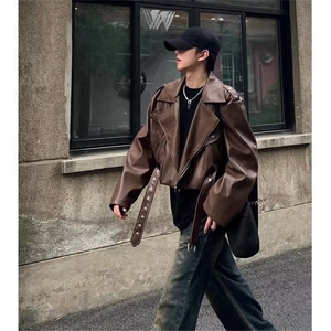 棕色短款皮衣外套男款美拉德穿搭高级感美式复古cleanfit机车夹克图片