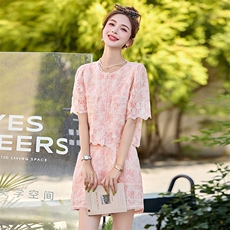 短裤套装女2025新款小个子夏日绝美穿搭巨好看的蕾丝花边两件套，女装套装/套裙，美沁