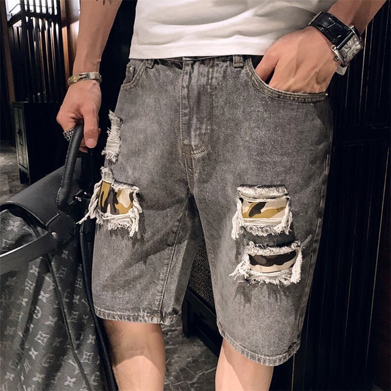 N 2021夏牛仔短裤男士外穿五分裤破洞薄款潮流裤子图片