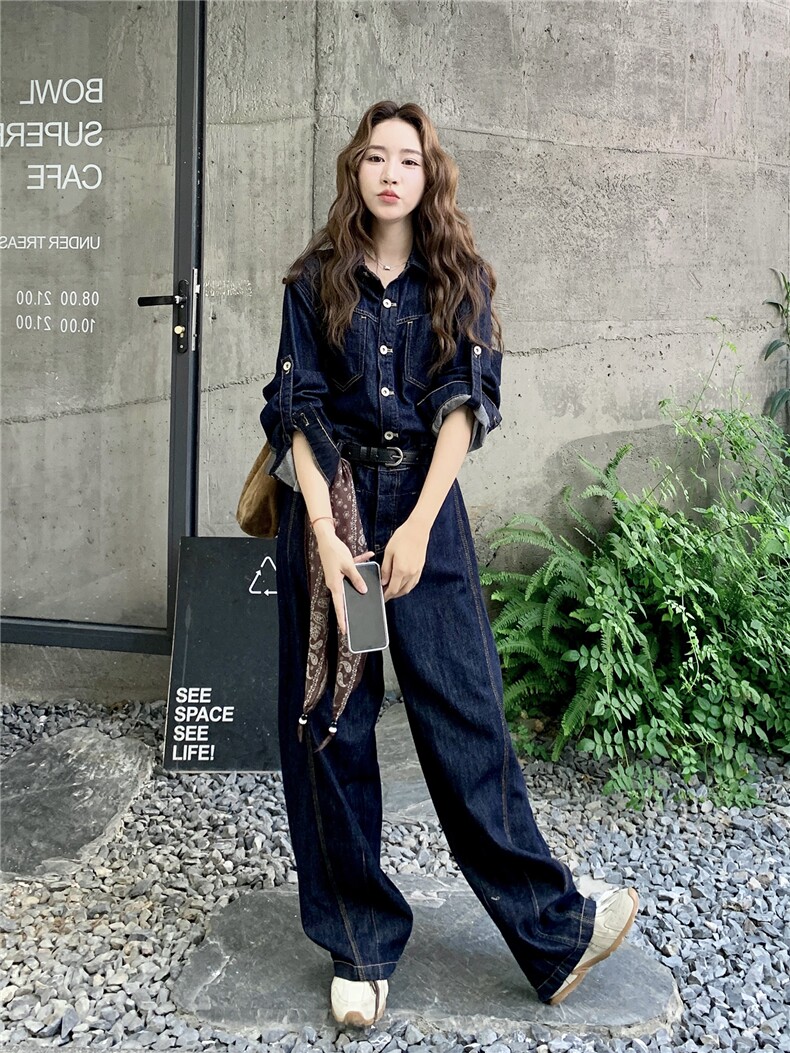 2026新款牛仔连体裤配腰带丝巾三件套2D009-2591P165控238,女装连体裤,2D009