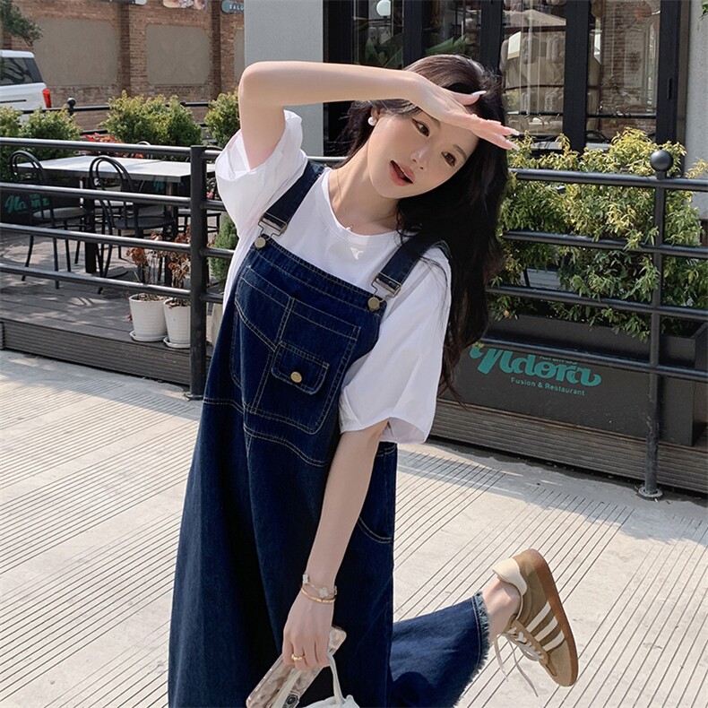 洋气减龄牛仔背带裙女2025夏季新款百搭直筒宽松薄款吊带连衣裙子,女装套装/套裙,慧尚2-185