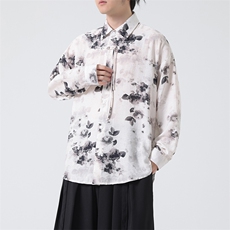 C8605P65无影墻高品质水墨印花盘扣新中式风唐装汉服衬衫，男装衬衫，电商A026