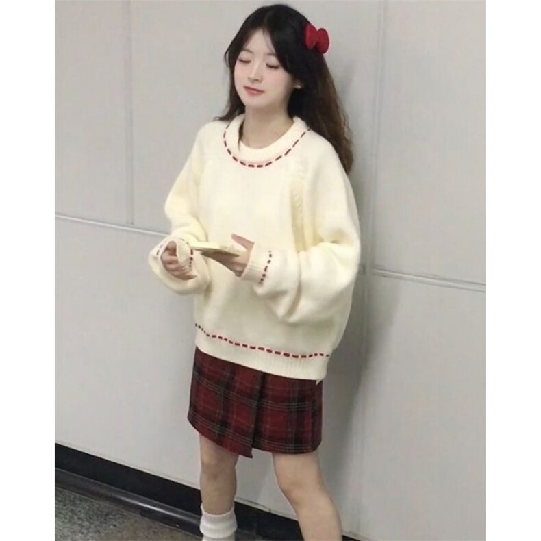 甜美杏色圆领套头毛衣女学生冬季学院风软糯百搭针织衫M6188,男装针织衫/毛衣,星座1116A（原606A-3）