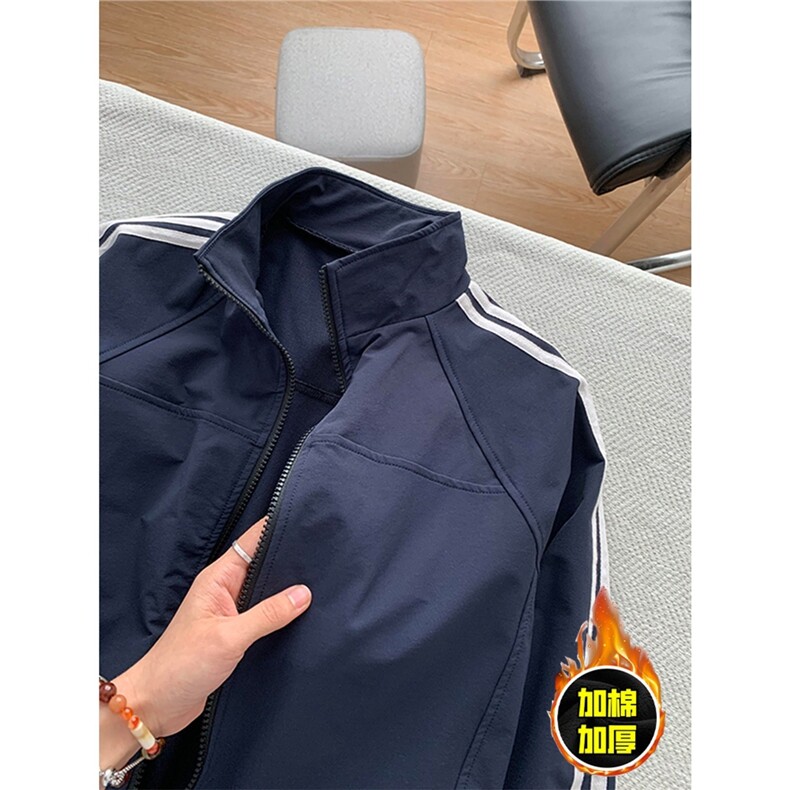 加棉加厚三条杠外套穿搭条纹棒球服cleanfit解构立领夹克JKX97,男装夹克,星座516A