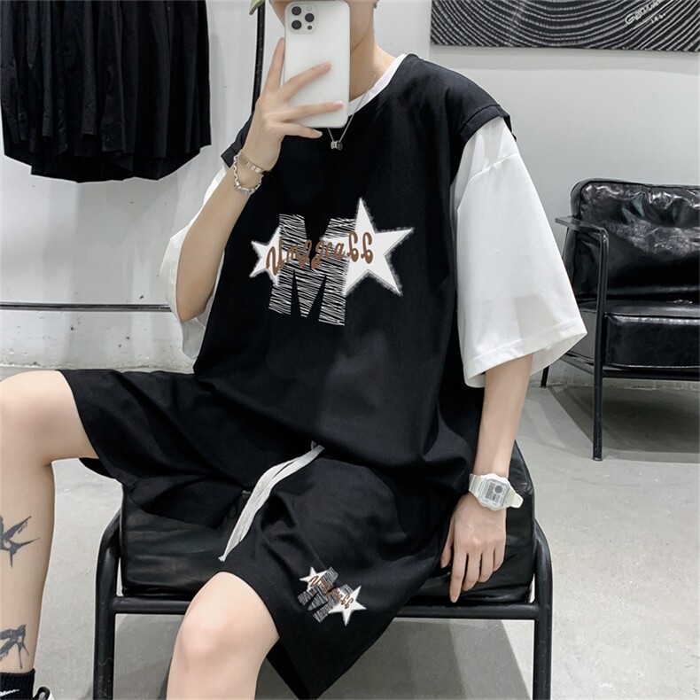 华夫格套装潮流休闲短袖短裤两件套FTZ3053-P55控78图片