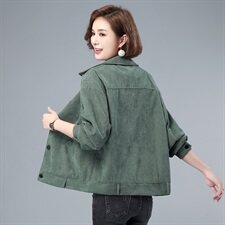 灯芯绒短外套女2021秋冬新款加厚单排扣翻领长袖纯色上衣通勤，女装短外套，伊满意