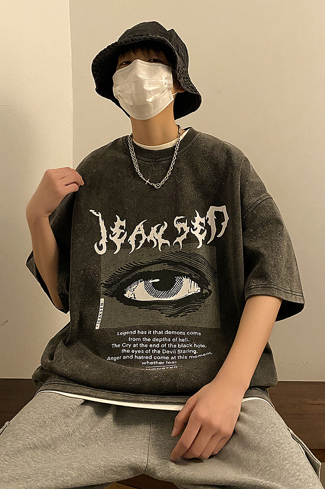 重磅短袖小众百搭2023新款男生印花水洗T恤JK23204-p45控58,男装T恤,星座605(原A050)