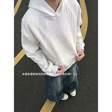 抖音得物二开26春装美式高街宽松结构螺纹拼接连帽卫衣外套X087，女装短外套，电商A486-1