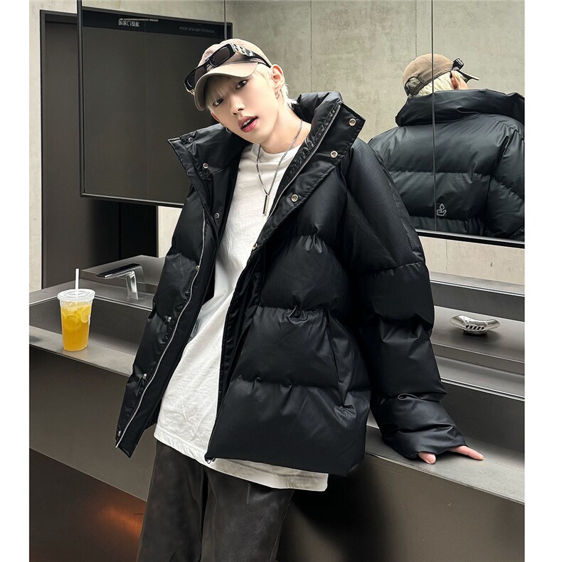 黑色短款美式棉服男款冬季加厚雾面PU皮衣外套立领面包服my99p128,男装皮衣,电商C307