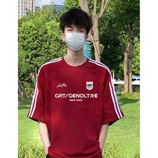 抖音得物高品质二开240克宽松纯棉美式潮牌三条杠织带短袖T恤，男装T恤，电商A486